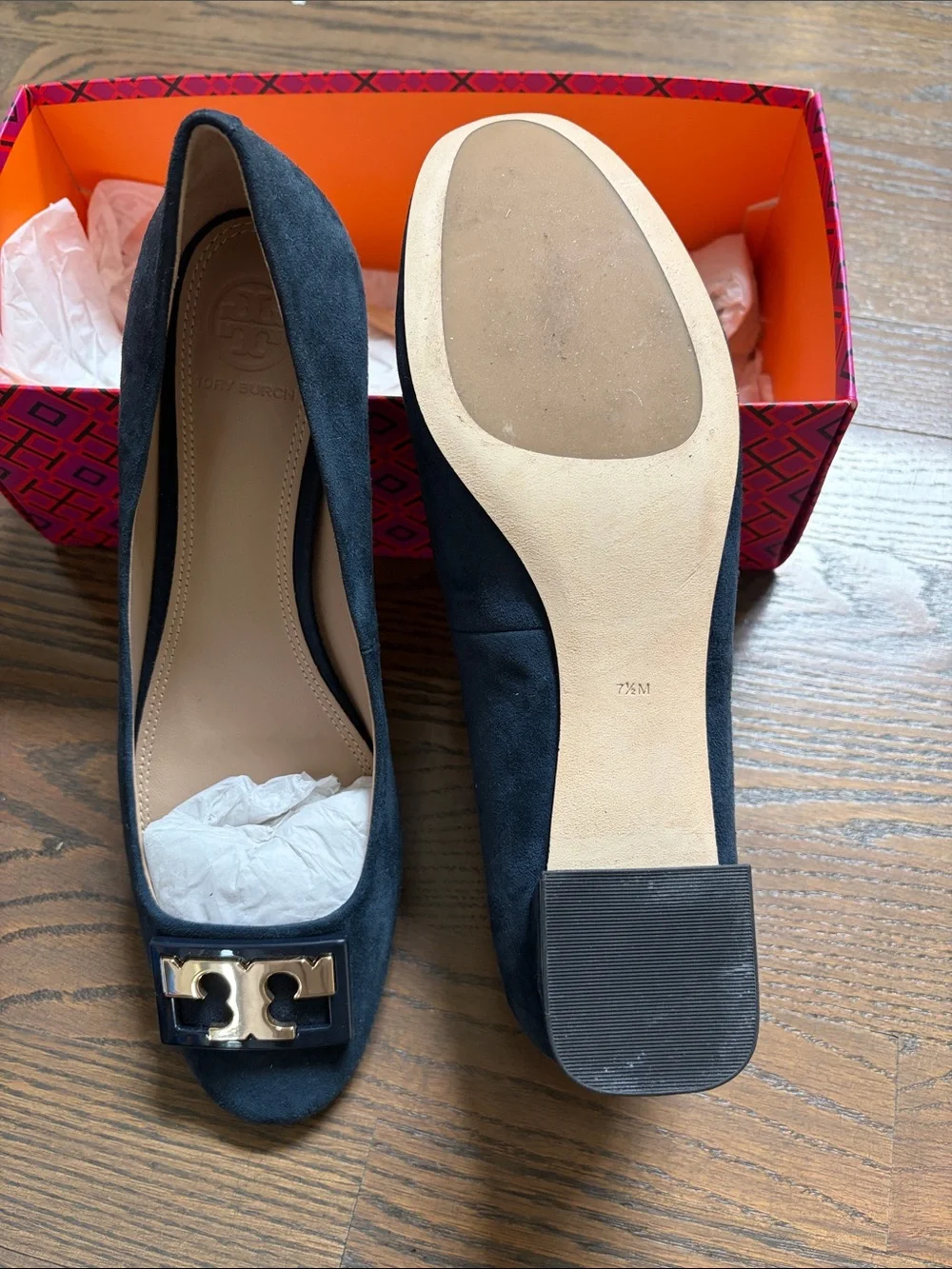 Tory Burch Gigi Navy Suede Pump - Embellished Flats